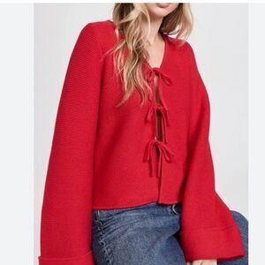 Chic Red Women's Cardigan with Front Ties